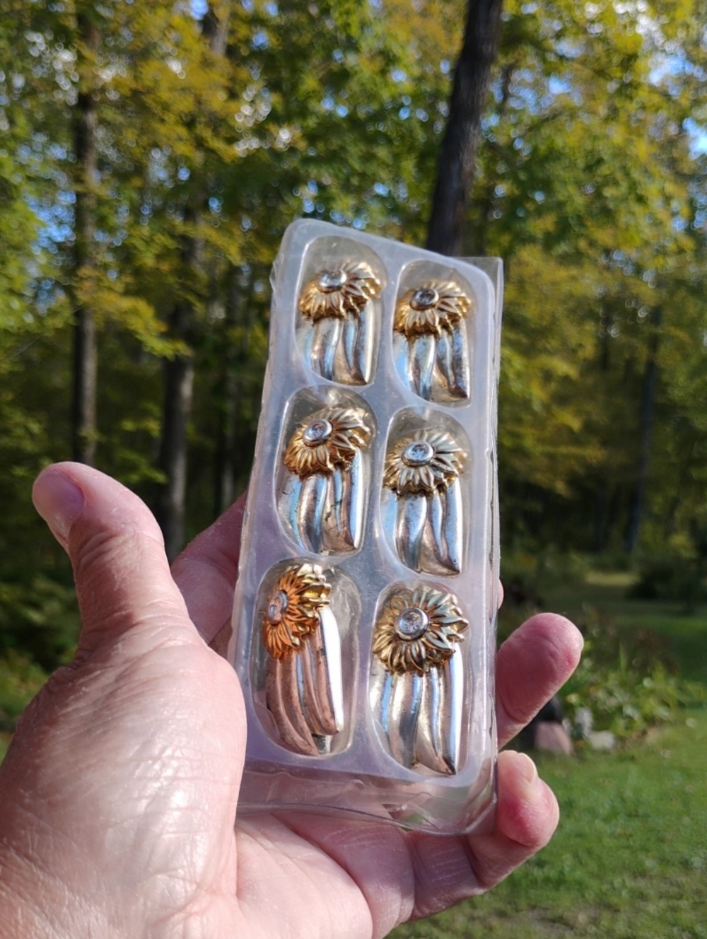 🌻 SUNFLOWER KNIFE RESTS Tournesol  Set of 6 GOLD TONE BEAUTIES 🌻 Deadstock